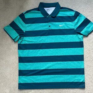 Nike Golf Polo Shirt - Men's XL - Green Striped Dri-FIT